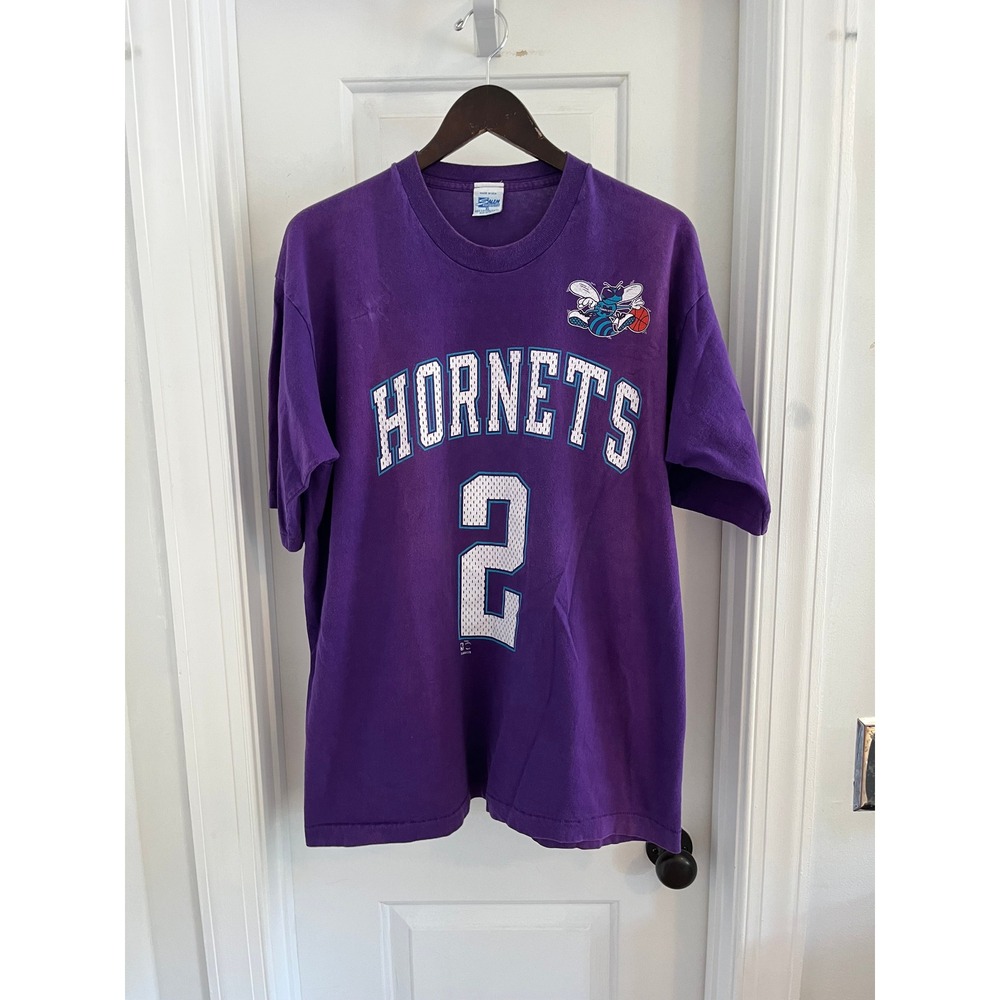 Vintage Salem Sportswear‎ Charlotte Hornets Larry Johnson 2 T-Shirt Purple XL